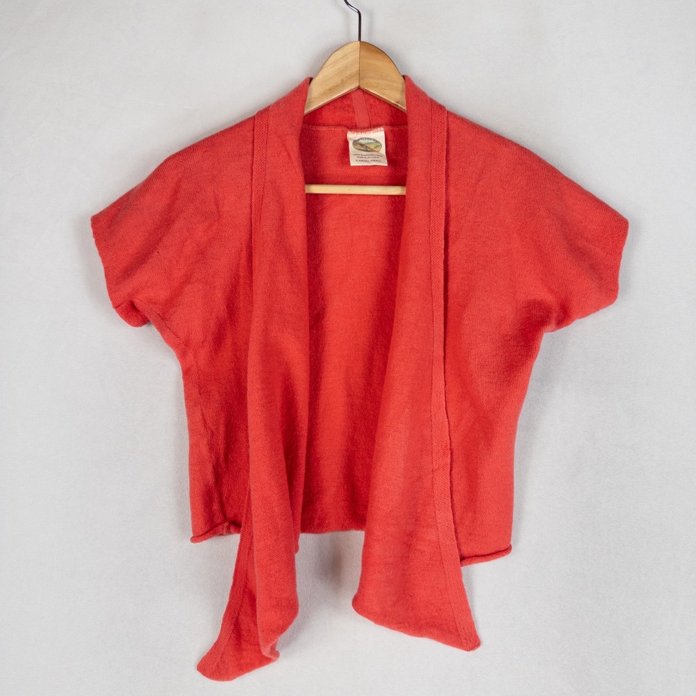 Ramblers Way Womens Wool Cardigan XS/S Coral Short Sleeve Shrug Bolero USA *